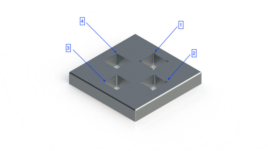 3D model showing how to design reliefs for sharp internal corners - Parametric Manufacturing